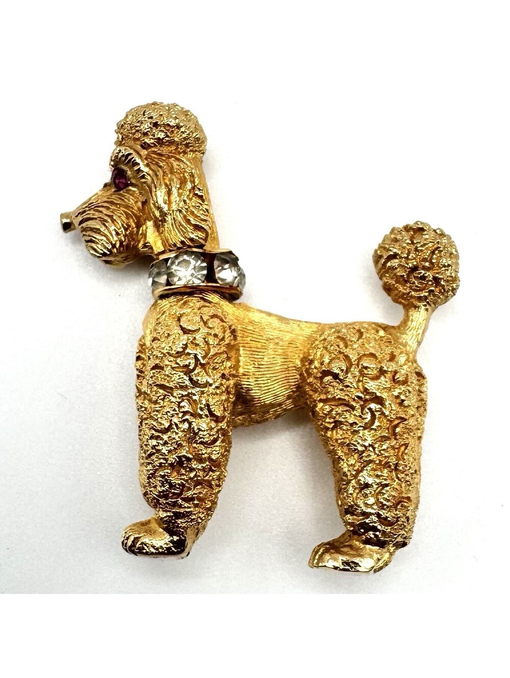Vintage Napier Poodle Dog Brooch Articulated Head Rhinestone Gold Tone Pin